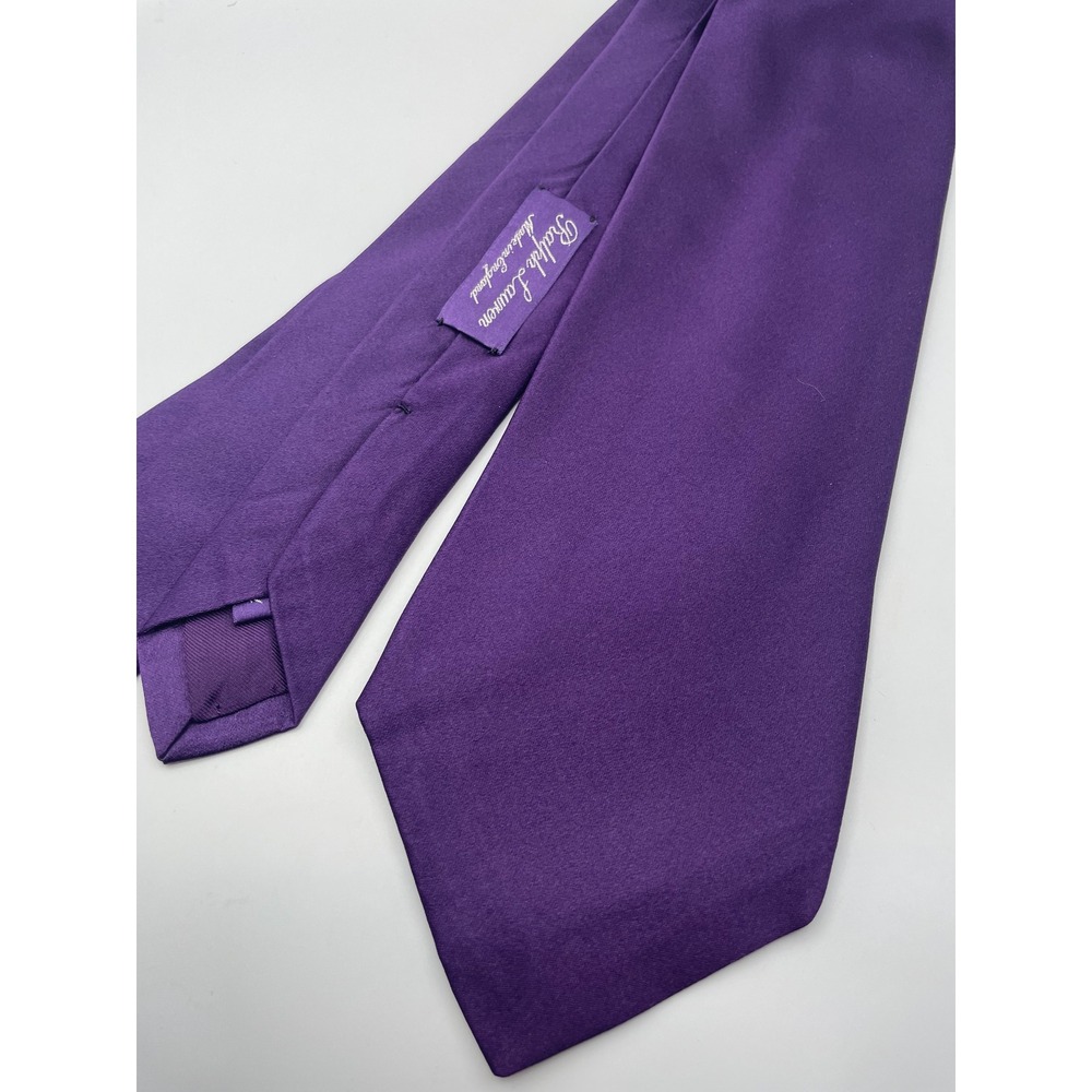 Ralph Lauren Purple Label Silk Tie Solid Purple Made in England Hand Made 3.75" - Picture 2 of 7